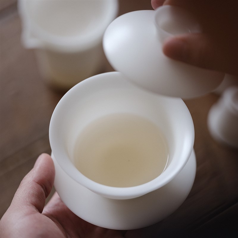闻说猪油白瓷盖碗茶具套装 简约家G用盖碗茶杯陶瓷泡茶功夫茶具