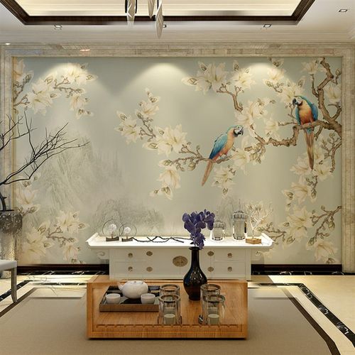 花鸟现代c简约新古典壁纸无纺布装饰客厅电视背景墙纸中式墙布壁