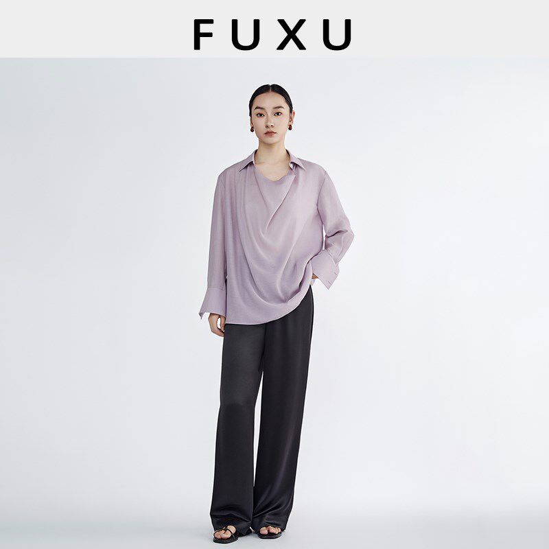 芙蕖FUXU 慵懒醋酸缎面拖地裤光泽感宽松直筒R显瘦休闲阔腿长裤女