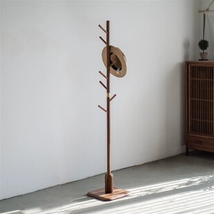 单杆衣架黑胡桃木实木玄关卧B室挂衣架小户型落地简易衣帽架