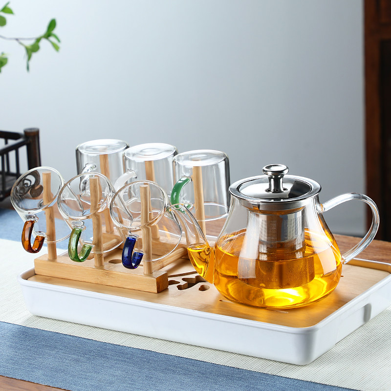 玻璃茶杯带把g加厚耐热家用功夫茶杯沥水盘杯架茶壶套装高档品茗