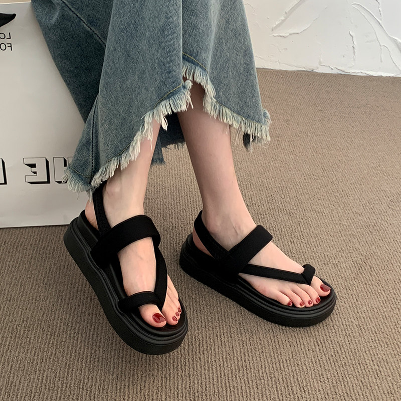 绝美夹脚趾凉鞋女夏季2025新款网红超火套趾厚底松V糕沙滩罗马凉