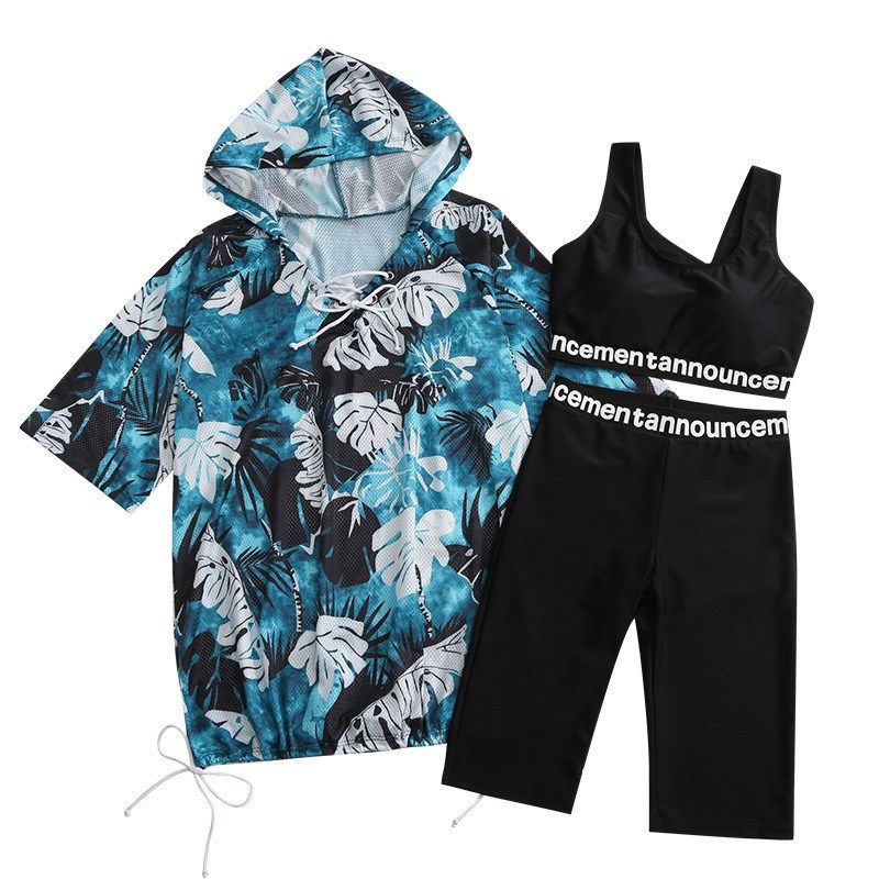 泡温泉泳衣女冬天高m级感分体大码微胖海边度假三件套中裤女士泳