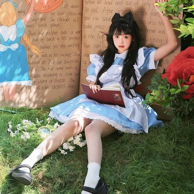 爱丽丝梦游仙境女仆装cos万圣节可爱二次元少女lolita软妹连衣裙