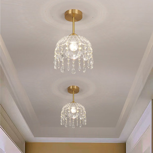 网红法式 b黄铜过道灯走廊过道玄关水晶吊灯阳台氛围高级入户吸顶