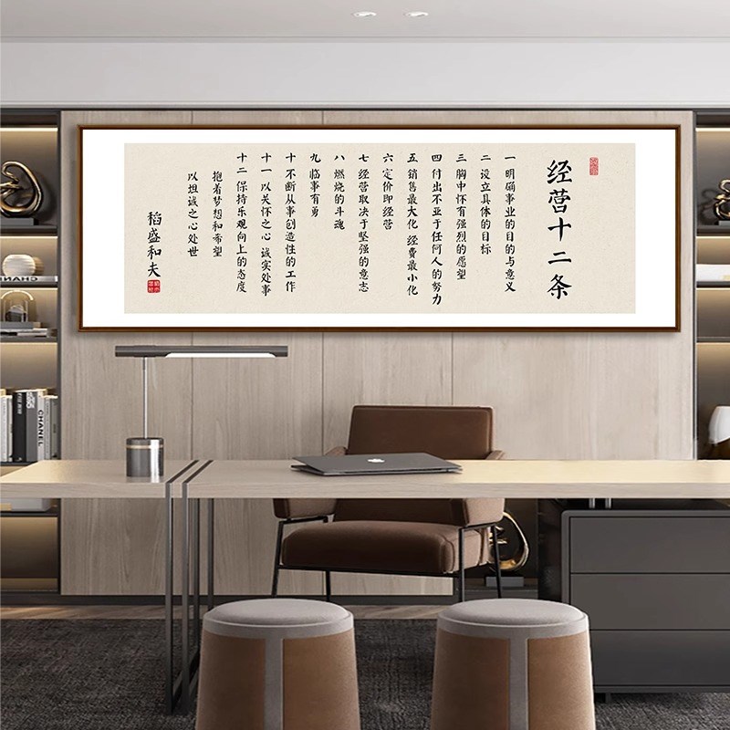 办公室企业文d化墙挂画 划稻盛和夫六项精进经营十二条字画 划茶