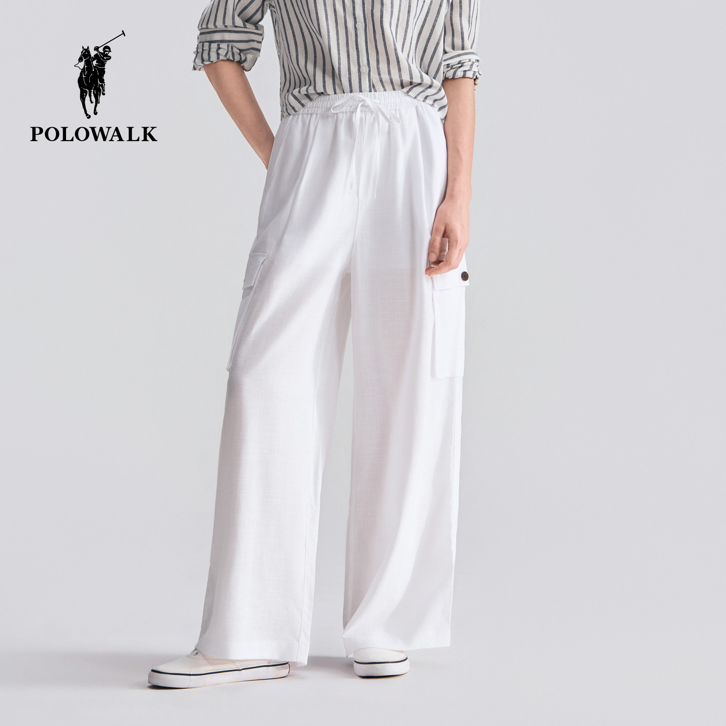 POLOWALK夏季亚麻工装休闲裤