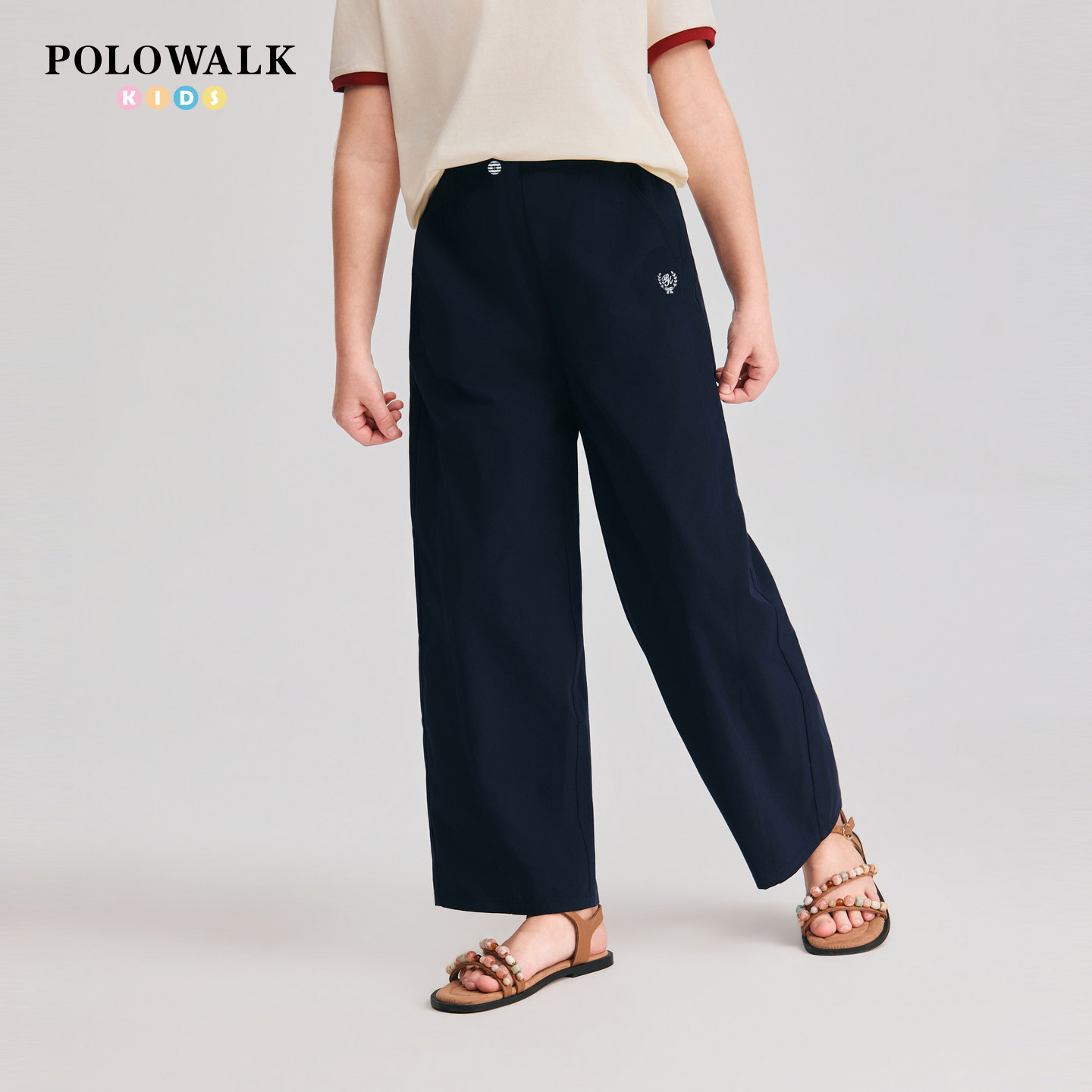 POLOWALK童装女童九分裤2026夏季新品时尚百搭直筒松紧腰阔腿裤