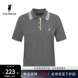 女2025秋新款 POLOWALK纯色翻领针织衫 气质刺绣polo领t恤上衣女
