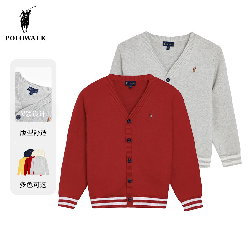 POLOWALK男童V领针织开衫秋冬图片