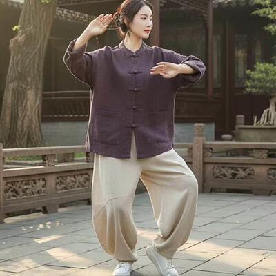 新品太乙游龙拳八段锦练功武术服男女款中式国风对襟盘扣茶服衫外