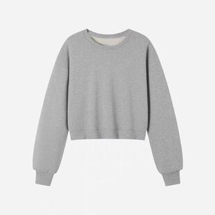 新品高级感短款黑色圆领卫衣女2025早秋新款韩版宽松无帽套头纯色