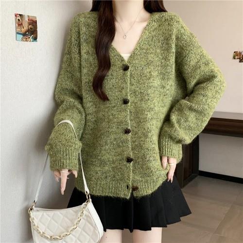 新品大码女装复古绿色V领