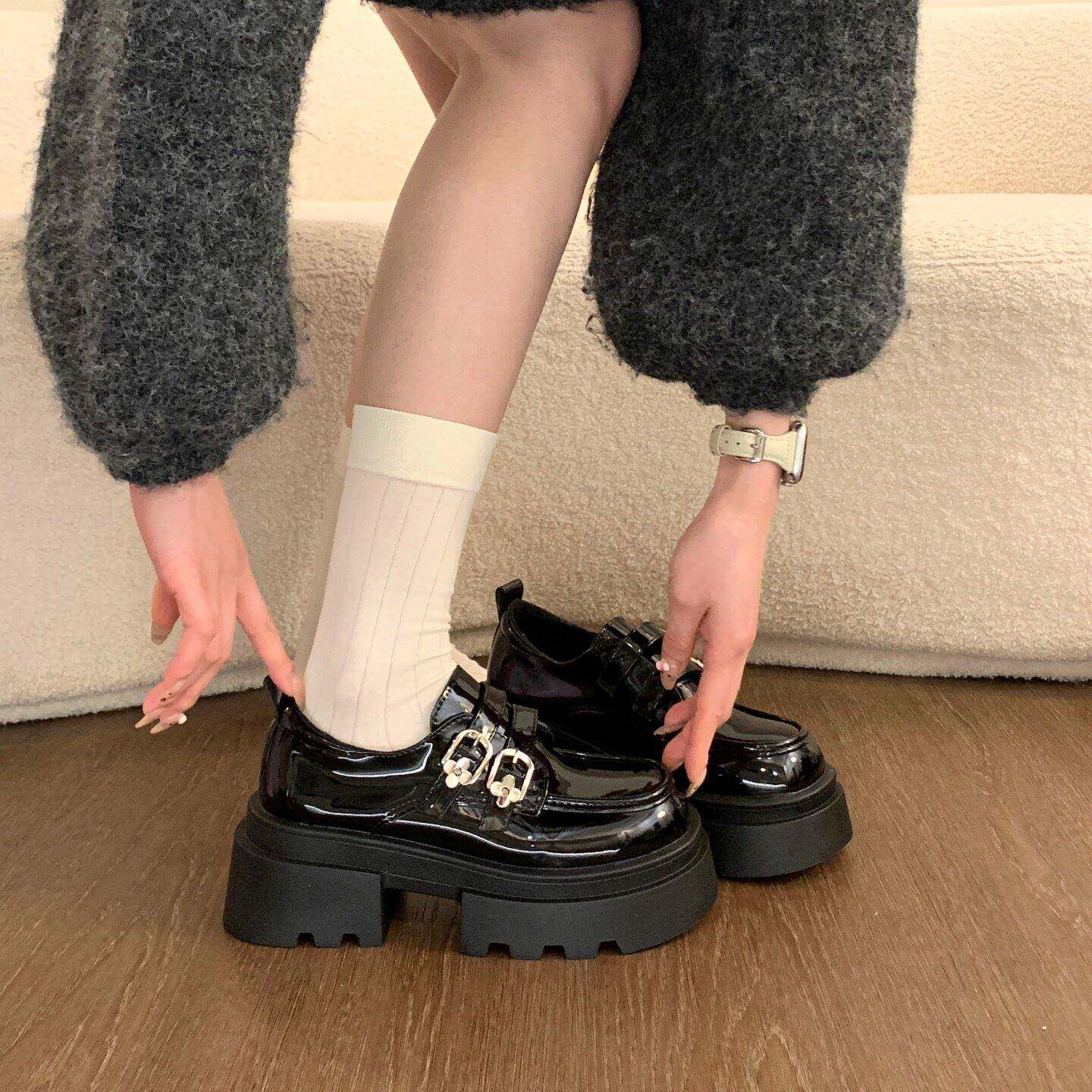 新品厚底增高乐福鞋女2026新款春季女鞋子爆款jk黑色单鞋配裙子小