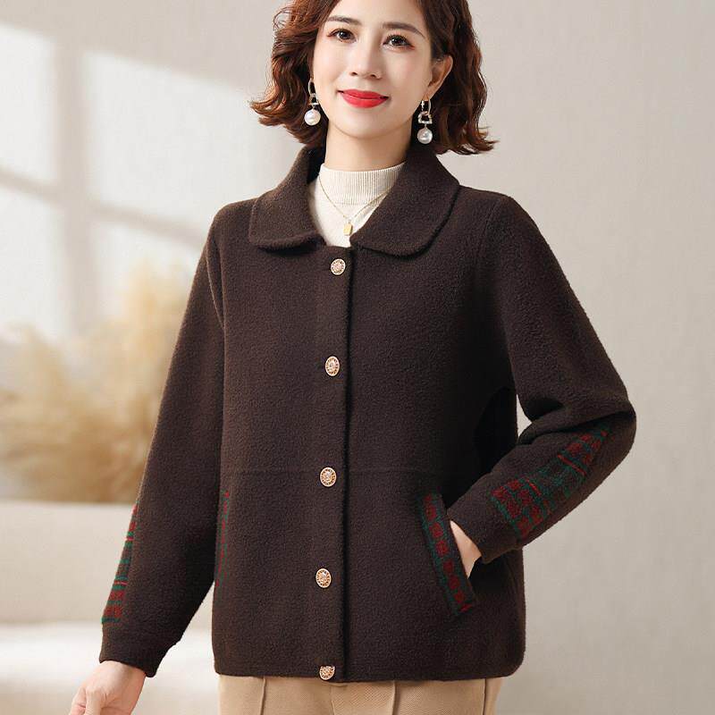 新品2026新款妈妈秋装翻领呢子小褂中老年女装上衣针织开衫洋气外