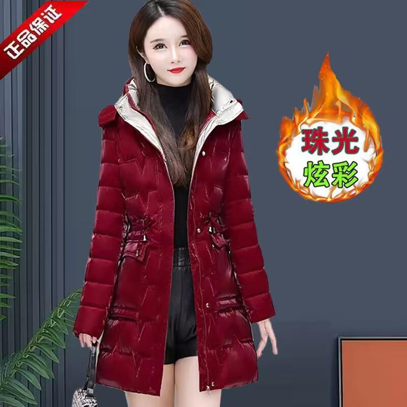 新品冬季新款棉衣女中长款免洗亮面炫彩韩版时尚棉服加厚修身洋气