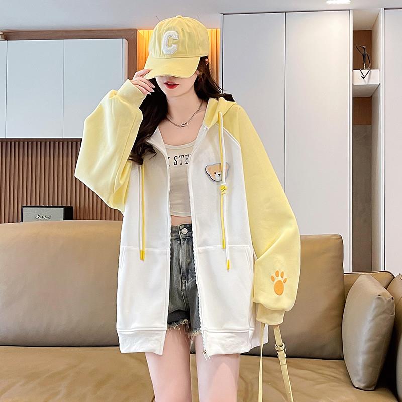 新品春秋季少女拼色袖小熊棒球服外套女韩系学院风初高中学生休闲