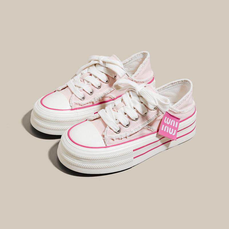 新品2026夏季新款厚底粉色透气帆布鞋女款小众百搭半拖休闲鞋板鞋