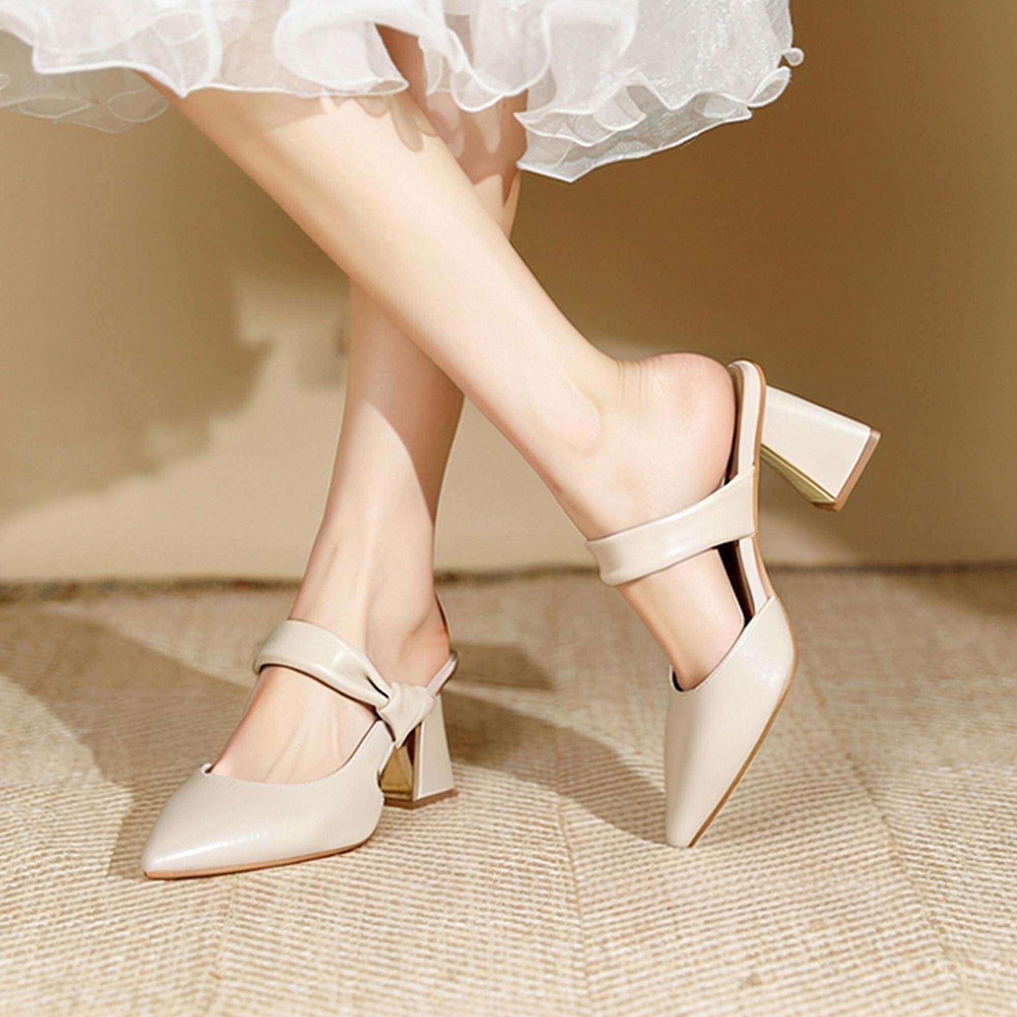 新品法式女百搭凉拖鞋通勤2026夏季新款休闲日常粗跟高跟鞋