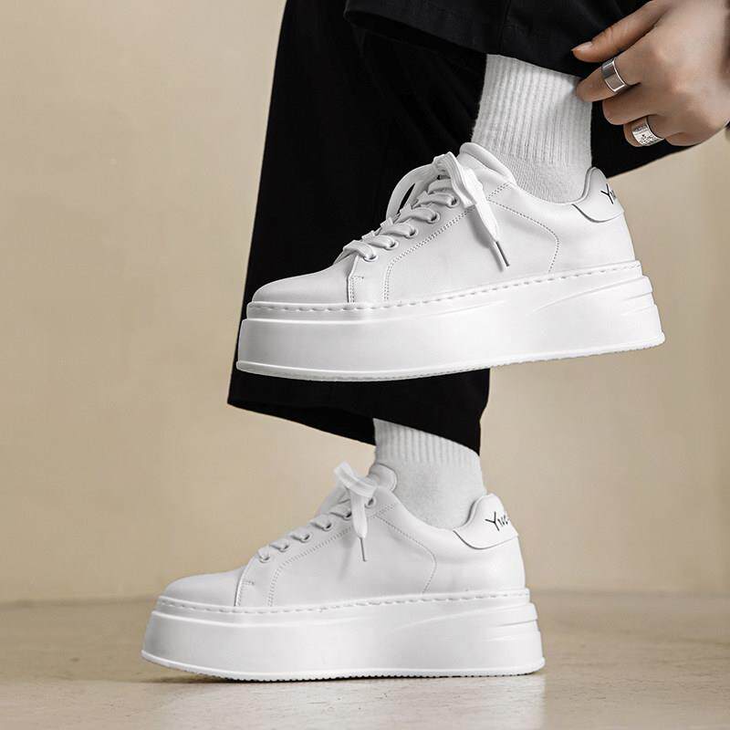 新品春季新款百搭厚底板鞋松糕潮鞋男士休闲鞋子潮流内增高小白鞋