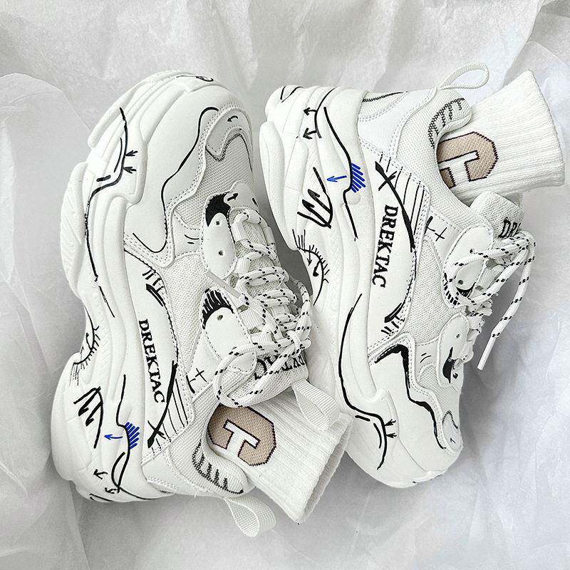 新品白色老爹鞋男款港风厚底ins网红爆款潮流男鞋小黑鞋休闲运动