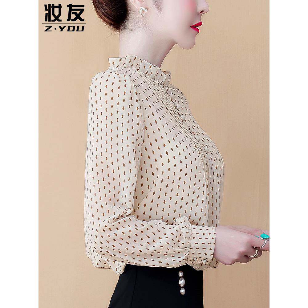 新品长袖雪纺衫女士减龄衬衣2026新款妈妈上衣爆款轻奢高级感波点