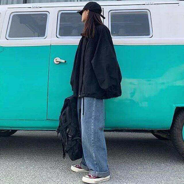 新品2026新款春秋学生外套女百搭ins宽松韩版工装夹克黑色棒球服