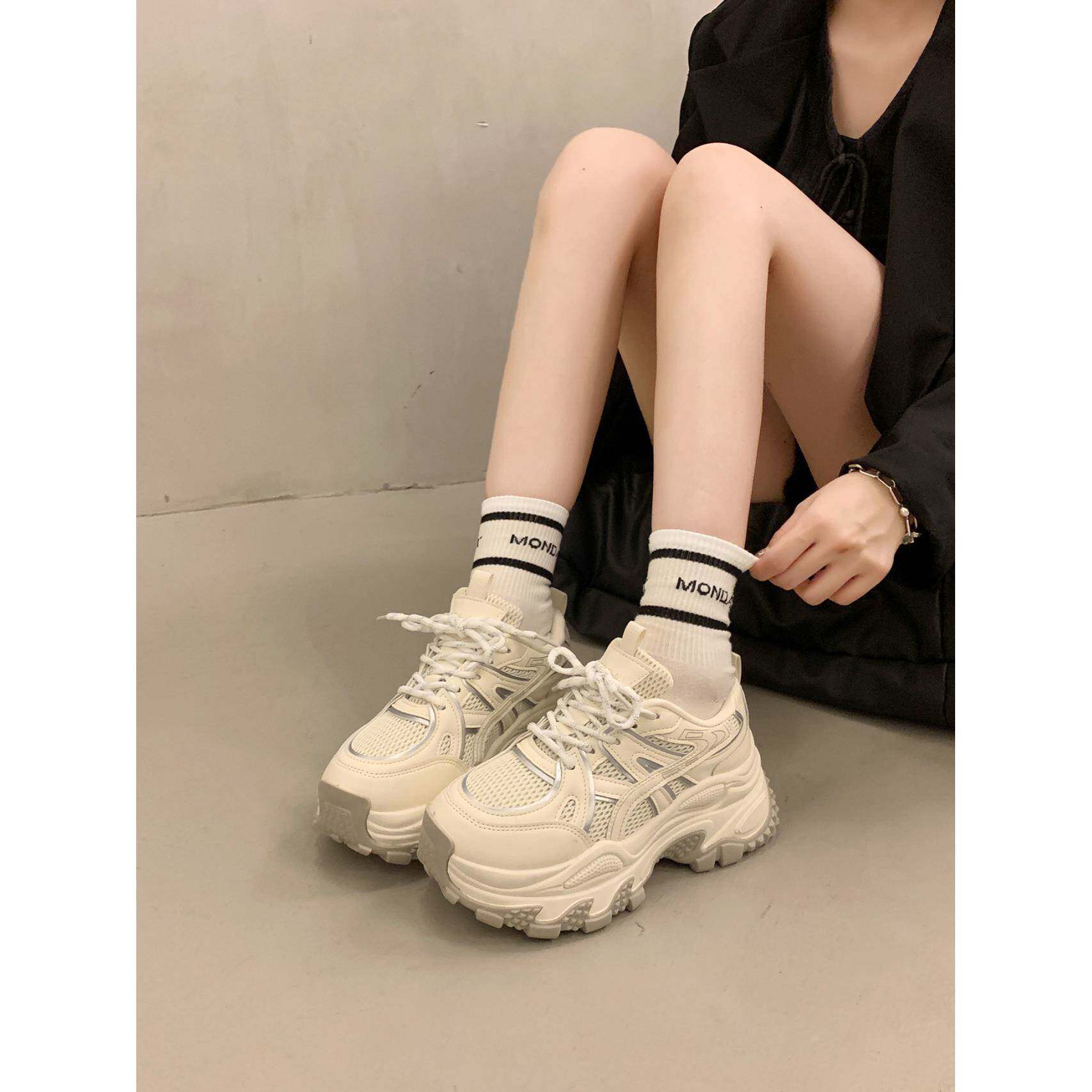 新品7cm增高老爹鞋女2026秋季新款小个子厚底运动休闲鞋百搭黑色