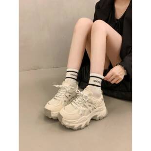 小个子厚底运动休闲鞋 新品 新款 女2026秋季 百搭黑色 7cm增高老爹鞋