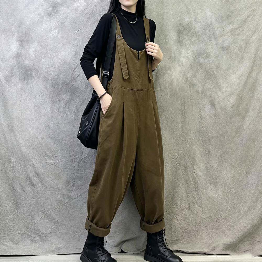 新品复古工装背带裤2026秋季新款女装大码休闲哈伦裤女时尚减龄吊