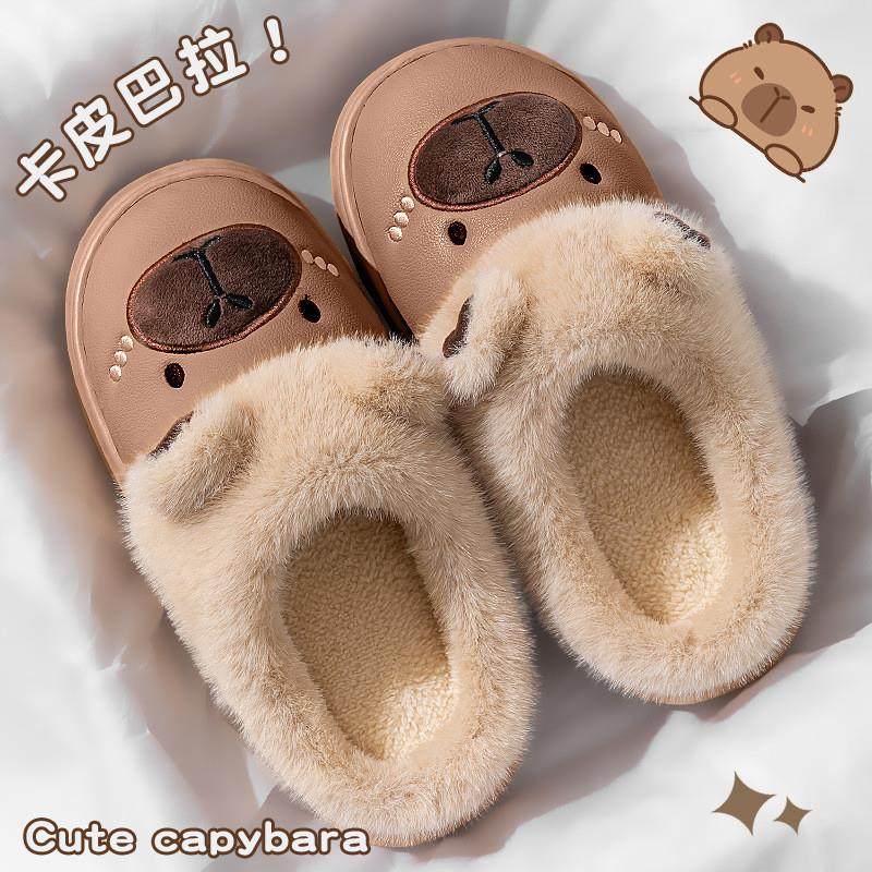 2025新款卡皮巴拉毛绒拖鞋室内家居防水女生情侣款棉拖鞋秋冬季男