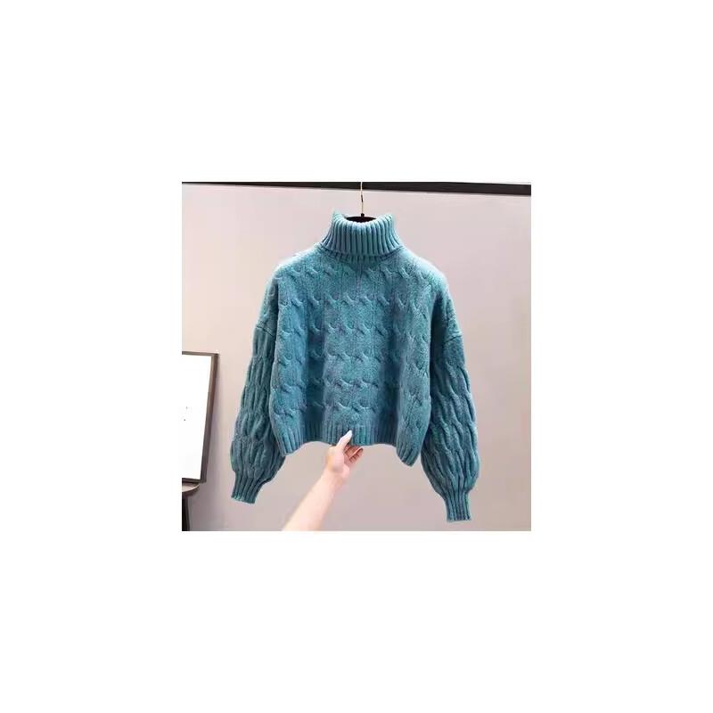 新品秋冬新款白色高领麻花