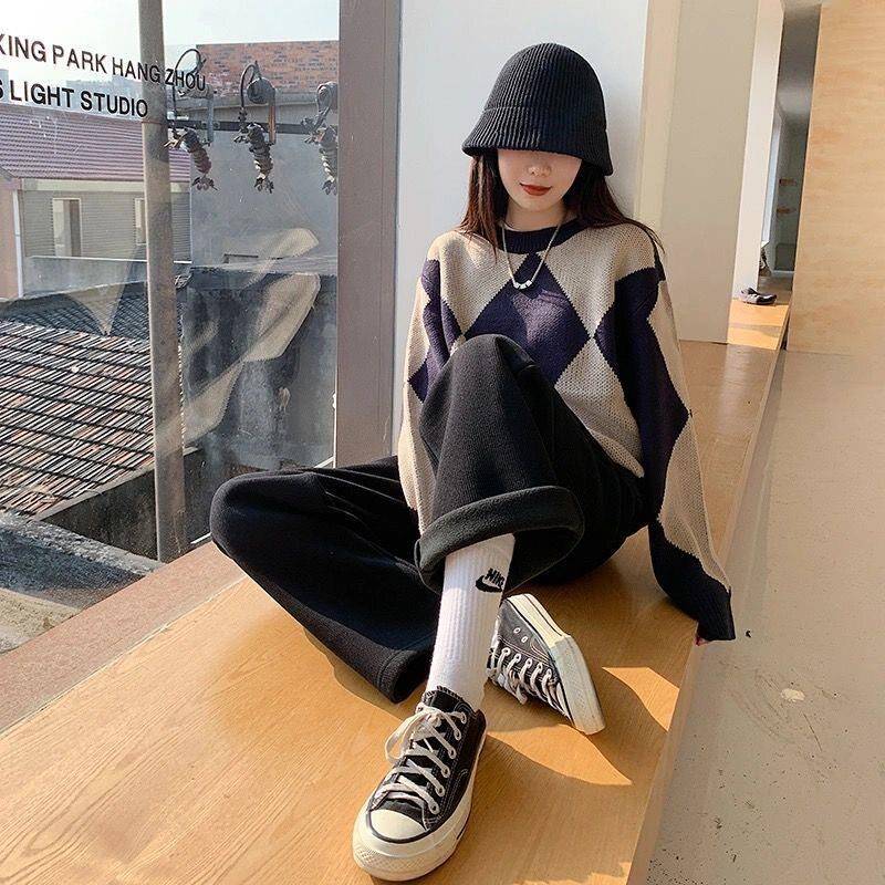 新品加绒加厚阔腿裤女学生秋冬新款高腰垂感休闲裤宽松显瘦百搭直