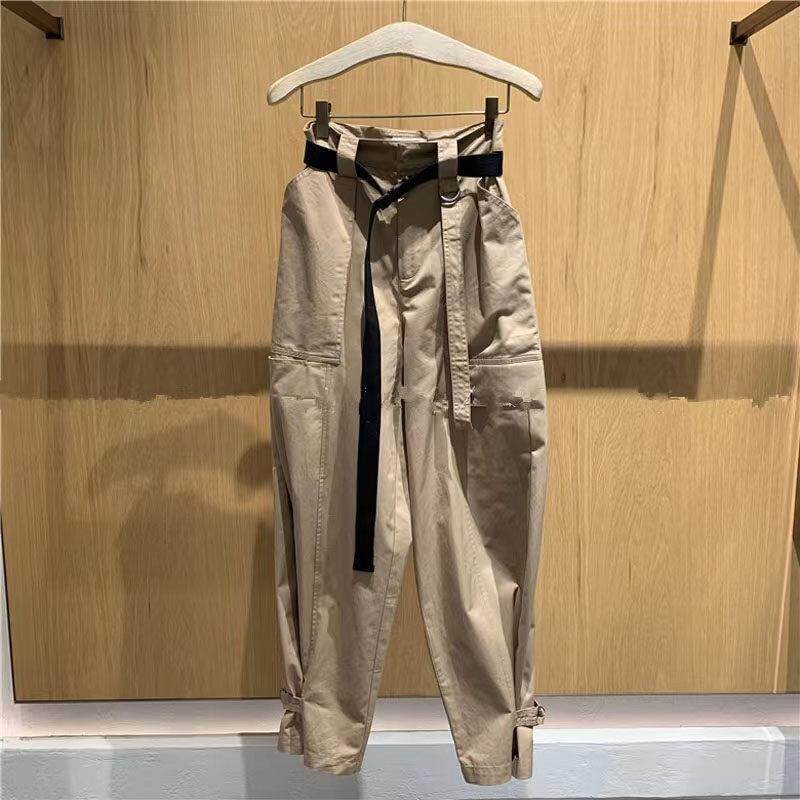 新品欧洲2026早秋新款腰带卡其色束脚显瘦工装裤休闲裤长裤子女