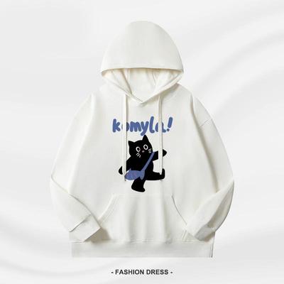 新品大码美式藏蓝色连帽卫