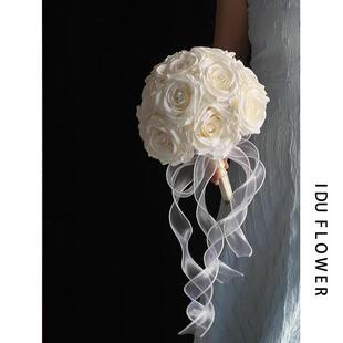 手捧花领证登记花束新娘婚礼假花高级仿真复古红玫瑰影楼拍照道具