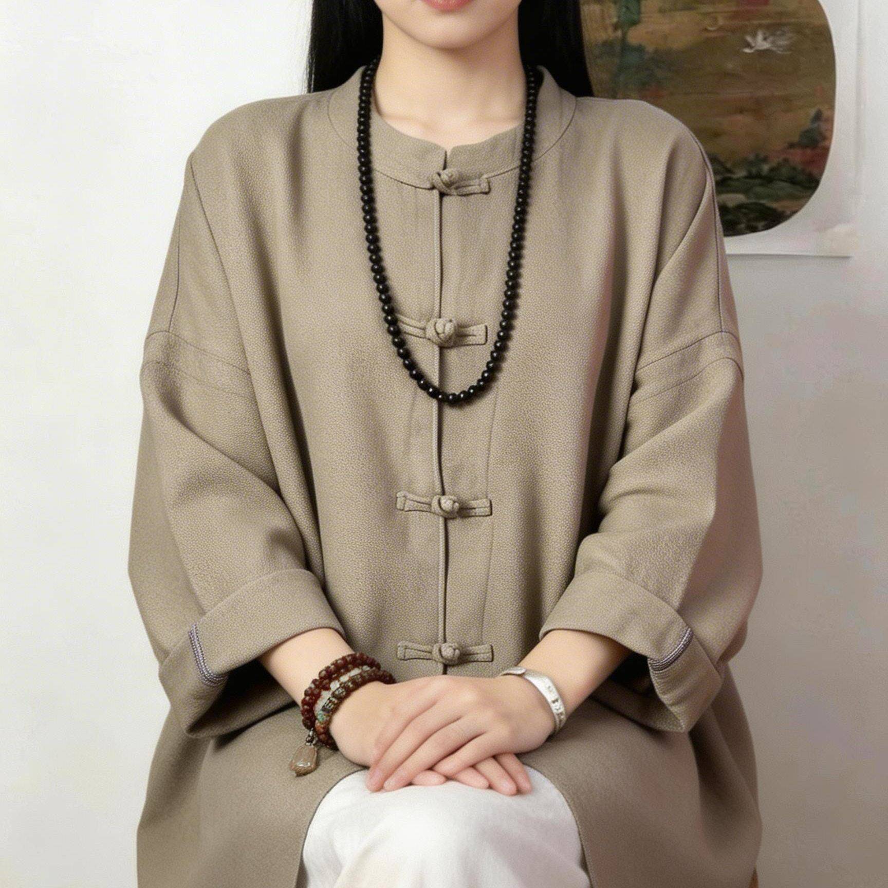 新品新中式国风禅意女装亚麻衬衫复古盘扣上衣改良汉服唐装茶艺师