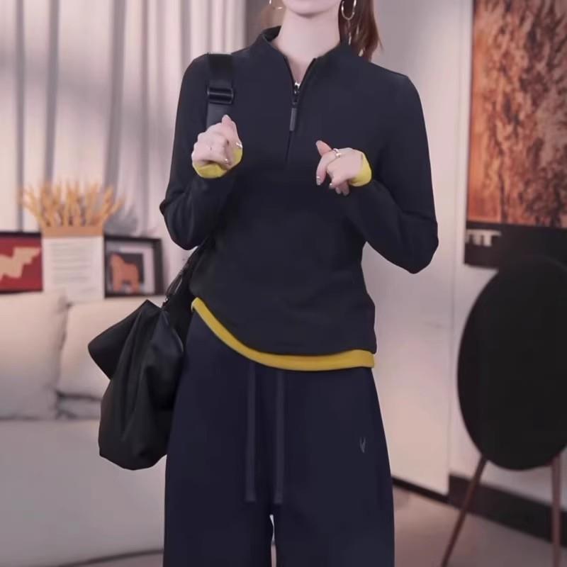 新品大码半拉链立领撞色长袖卫衣女款2026秋季胖mm修身显瘦高级感