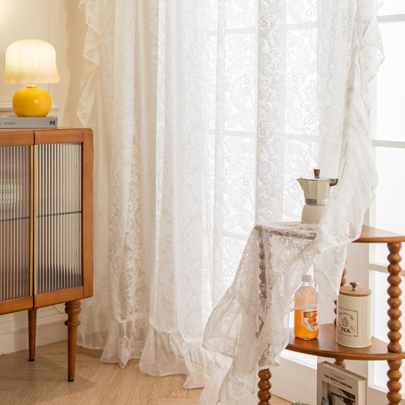 现货法式洛可可轻奢纱帘蕾丝公主风白纱窗纱阳台书房半遮光窗帘窗