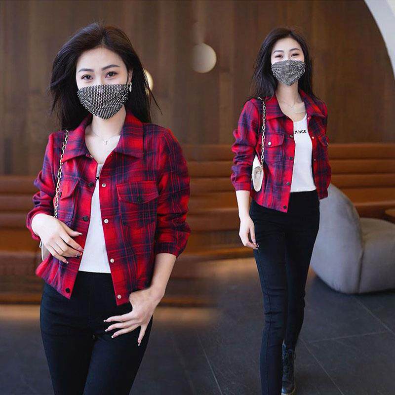 新品气质百搭格子短外套女士2026秋季新款宽松休闲洋气减龄长袖衬