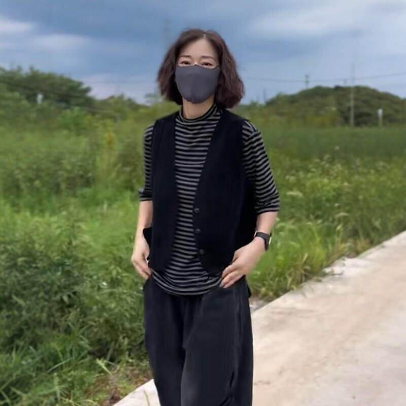 新品春季新款中袖条纹半高领打底衫F早春款宽松显瘦时尚百搭五分