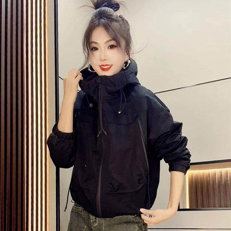 新品时尚连帽大兜拉链夹克冲锋衣女2026春秋新款宽松韩版棒球服外