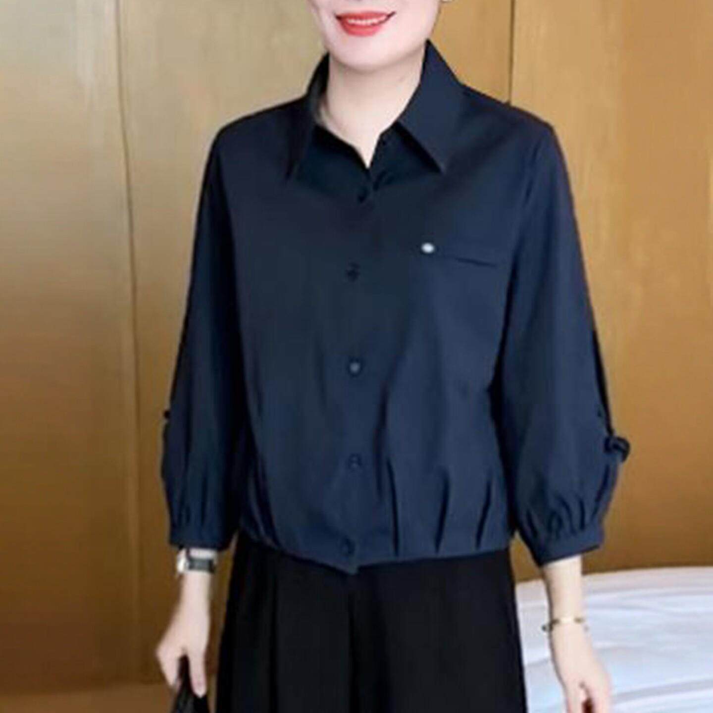 新品短款衬衣外套春季新款M洋气显瘦宽松百搭妈妈装优雅设计感上