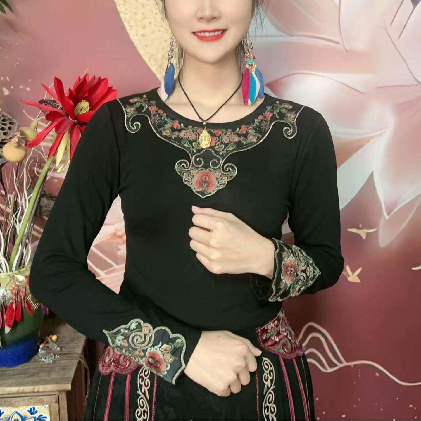 新品新中式立领重工刺绣提花衬衫女春季薄款长袖宽松气质叠穿国风