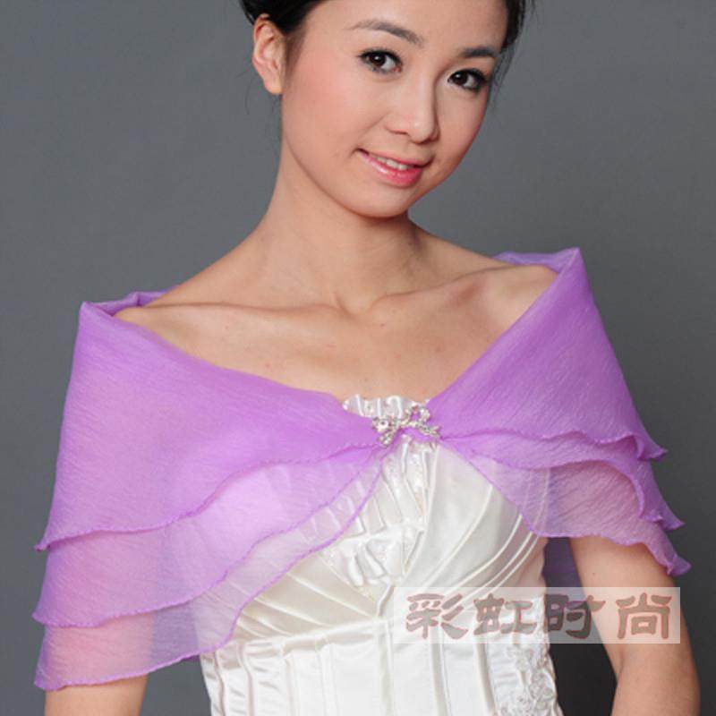 新品三层披肩卷边韩版婚纱礼服披肩夏季防晒新娘婚庆纯色泡泡纱披
