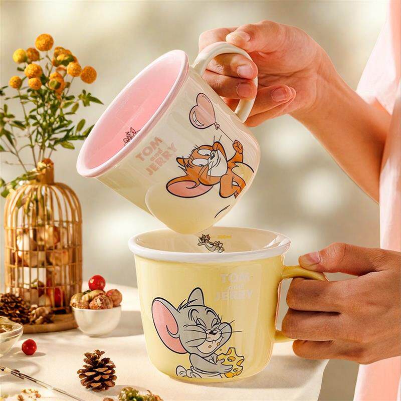 猫和老鼠儿童牛奶刻度杯耐高温马克杯水杯女生高颜值早餐杯陶瓷杯