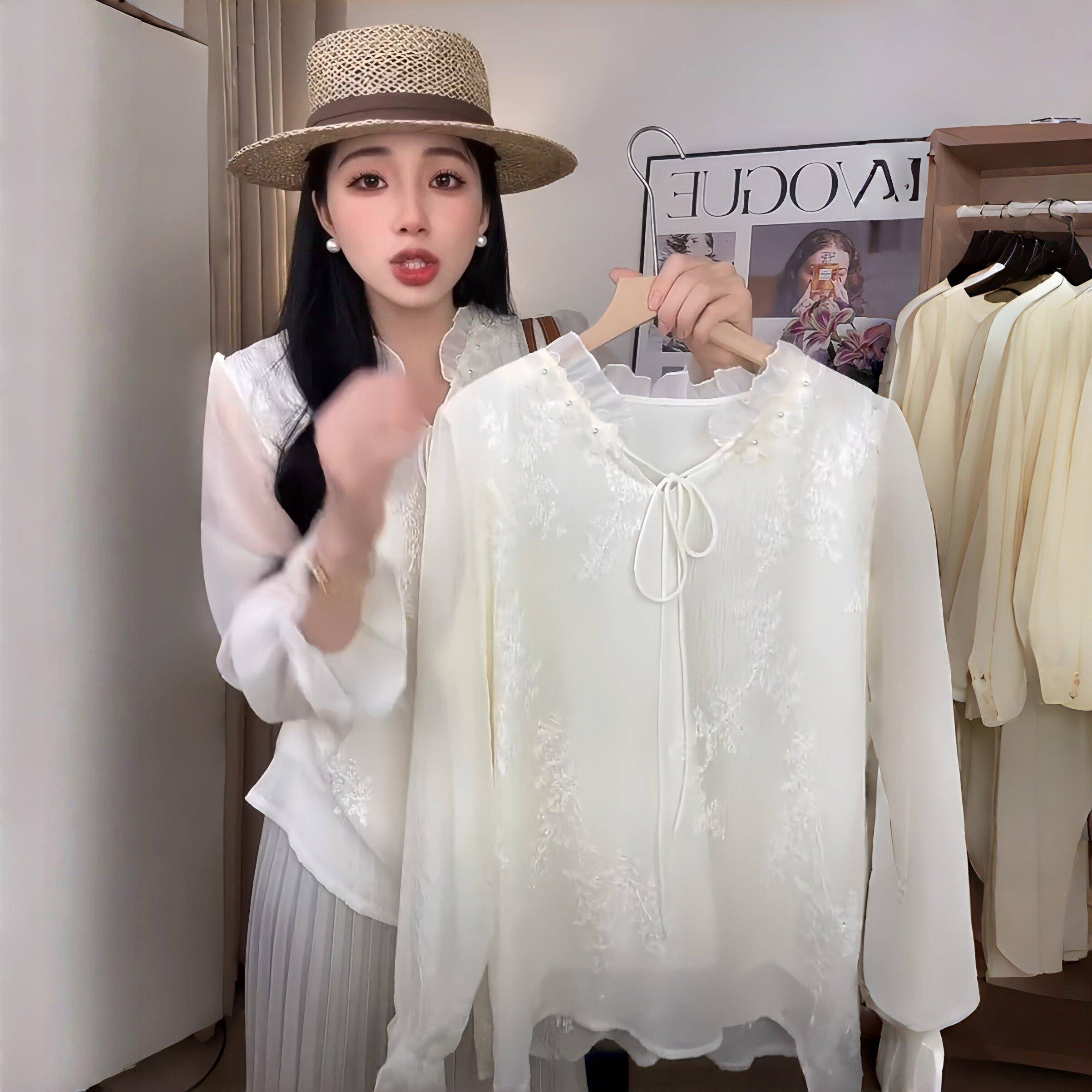 新品洋气减龄精致感立体花朵钉珠衬衫纯欲风设计感小衫女2026春季
