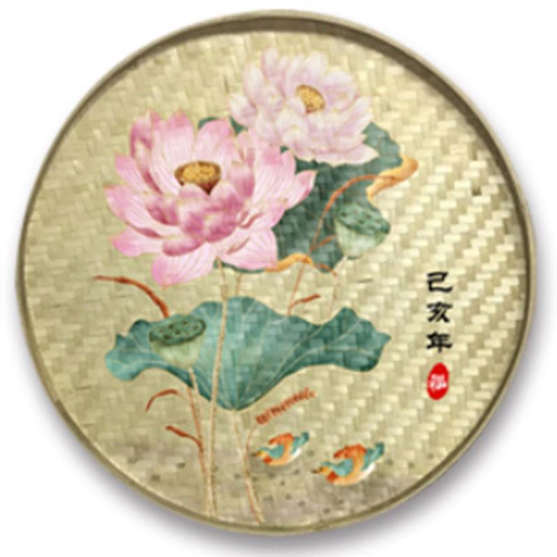 竹编簸箕手绘画牡丹莲花墙面装饰壁画创意挂画可定制纯手工无污染图片