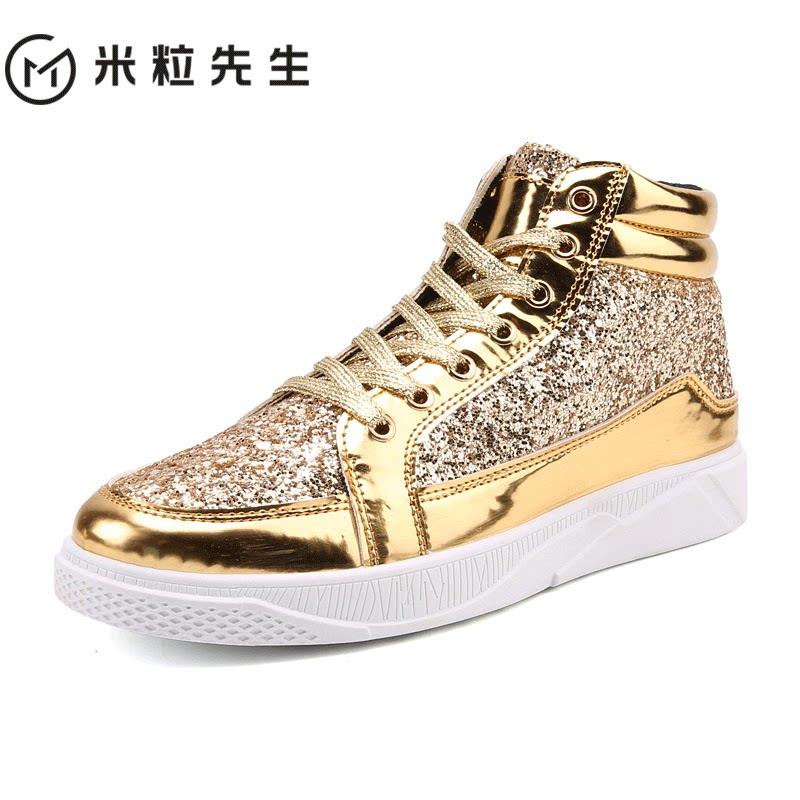 新品男鞋2026新款春季潮流百搭高帮帆布板鞋精神小伙社会休闲金色