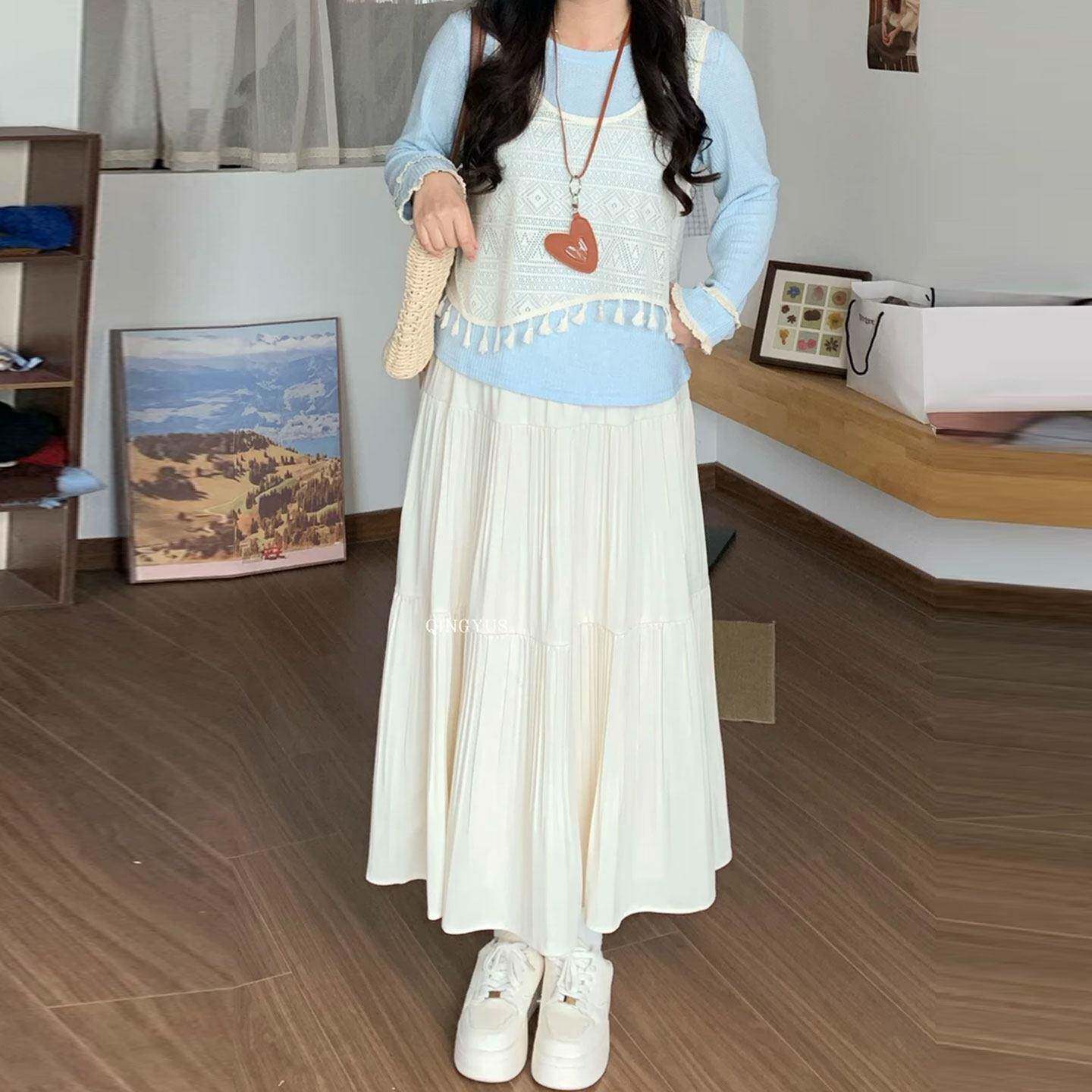 新品大码甜美风高腰半身裙女秋季胖mm遮胯显瘦通勤百搭蛋糕裙仙女